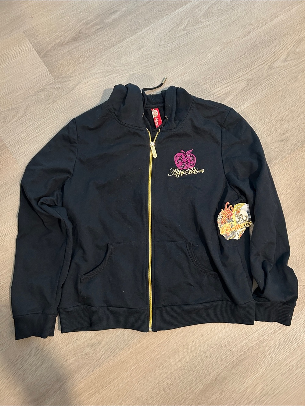 Apple Bottoms Black Hoodie with Pink Logo and Yellow Zipper